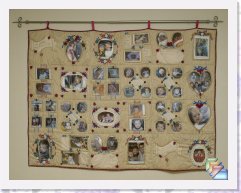 Picture This * Put your photo memories on a quilt, like scrapbooking for quilts.My wedding day pic and one whole year of my baby.I know that Scrapbooking is very popular this days ,but what a better way toshow the whole world your keepsake memories in a quilt!This particular one was made for my older son, just a little reminder how fastbabies grow and how fast life goes...I never get tired of having a look at thisquilt brings such a nice memories, also this quilt has my wedding day picture, just a picture perfect on the big day of my life.I hope you all enjoy looking atthis one. It took me almost a year, mean time I was getting more pictures ...also I hand made the roses, with silk embroidery ribbons, and hand embroidered also ...You can see it is lot of work involved. * (6 Slides)